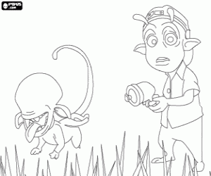 Colorear Eckle obsesionado con los monstruos y extraterrestres con el perro
