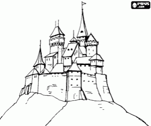 Colorear Edificaci�n fortificada o castillo en lo alto de una monta�a