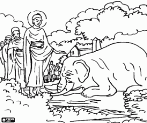 Colorear El Buda Gautama con un elefante salvaje domesticado por su amorosa bondad