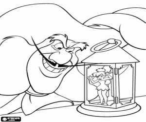 Colorear El Capit�n Garfio contemplando a su prisionera, la hada Campanilla