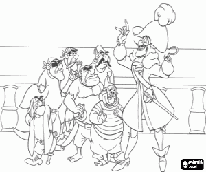 Colorear El Capit�n Garfio y sus piratas en la cubierta de su barco