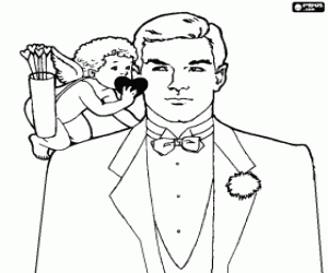 Colorear El elegante novio escuchando los consejos de Cupido antes de empezar el discurso del banquete de boda
