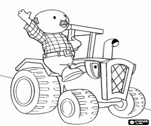 Colorear El granjero Pickles con el tractor Travis 