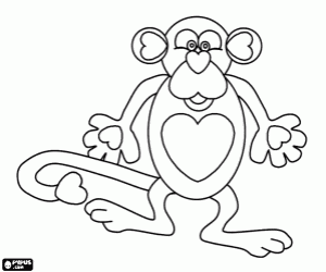Colorear El mono de los corazones