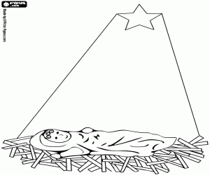 Colorear El Ni�o Jes�s en el pesebre bajo la luz de la estrella de Navidad