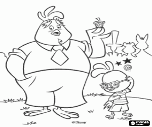 Colorear El padre de Chicken Little, Buck Cluck, mostrando la bellota que cay� del cielo