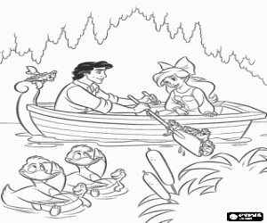 Colorear El pr�ncipe Eric y Ariel en un rom�ntico paseo en bote