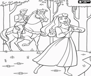 Colorear El pr�ncipe Felipe se encuentra con Rosa cantando por el bosque y se enamoran aunque desconociendo sus identidades