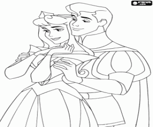 Colorear El Pr�ncipe Felipe y su amada, la Princesa Aurora, abrazados despues de romper la maldici�n