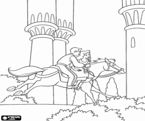Colorear El Pr�ncipe y la Cenicienta a lomos de un caballo por los jardines del palacio