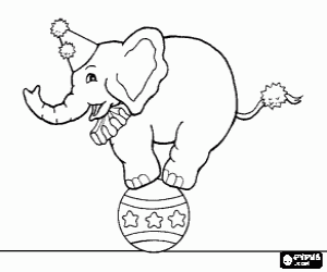 Colorear Elefante adiestrado disfrazado y actuando en un circo caminando sobre una bola o una esfera