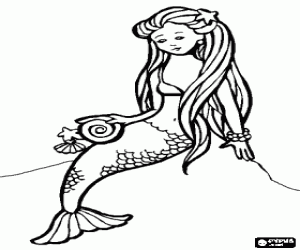 Colorear Elegante sirena sentada sobre las rocas