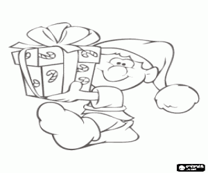 Colorear Elfo o duende de Navidad cargando con una caja de regalo