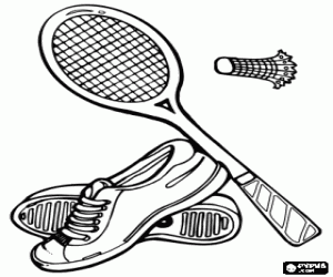 Colorear Equipamiento b�sico para practicar el b�dminton: zapatillas de b�dminton, raqueta y volante o pluma