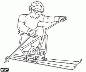 Colorear Esqu� de fondo, esqu� n�rdico o esqu� a campo traviesa en trineo, un deporte para las personas con una discapacidad f�sica