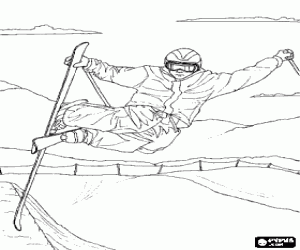 Colorear Esquiador realizando un salto acrob�tico practicando el esqu� mogul, una especialidad del esqu� acrob�tico 