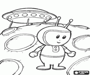 Colorear Extraterrestre o marciano junto a su nave espacial en un planeta muy lejano