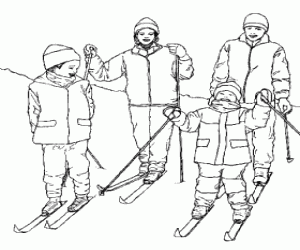 Colorear Familia practicando el esqu�
