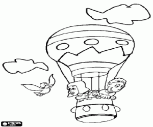 Colorear Fam�lia volando en globo