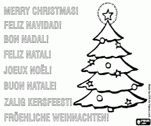 Colorear Felicitaci�n de Navidad con un abeto adornado con estrellas