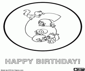 Colorear Feliz Cumplea�os con animales, ya cumples 6 a�os 