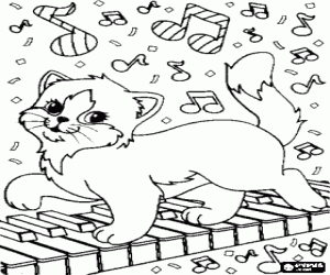 Colorear Gatito jugando encima de un piano