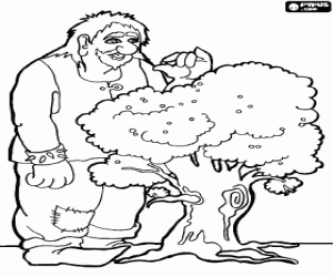 Colorear Gigante comiendo los frutos de un gran �rbol
