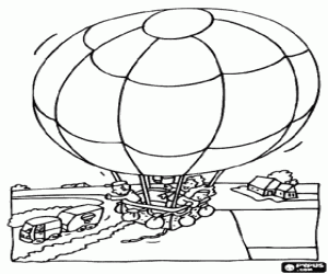 Colorear Globo aerost�tico en el paisaje con pasajeros