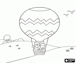 Colorear Globo aerost�tico en el paisaje con pasajeros