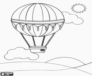 Colorear Globo aerost�tico en el paisaje