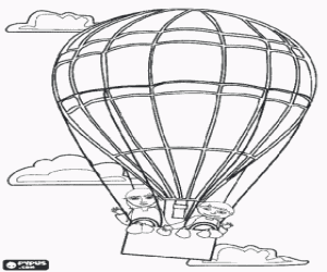 Colorear Globo aerost�tico entre las nubes con pasajeros