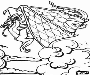 Colorear Gran drag�n alado volando por encima de las nubes