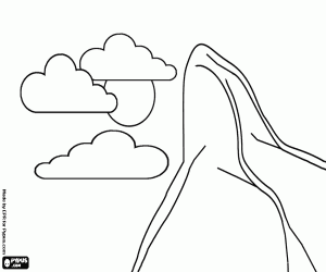 Colorear Gran pico con las nubes y el sol al fondo