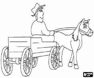 Colorear Granjero con carro tirado por caballo