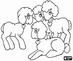Colorear Grupo de corderitos de Pascua