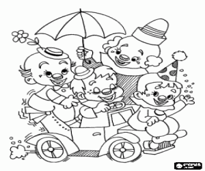 Colorear Grupo de payasos en un peque�o coche