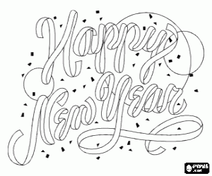 Colorear Happy New Year con letras hechas con serpentinas