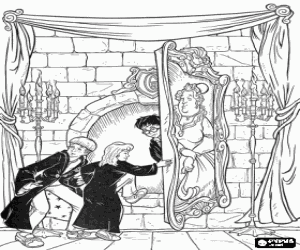 Colorear Harry Potter y sus amigos pasando por una puerta secreta