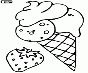 Colorear Helado de tres sabores con cucurucho y una fresa