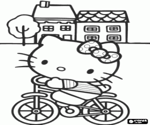 Colorear Hello Kitty feliz montando en bicicleta