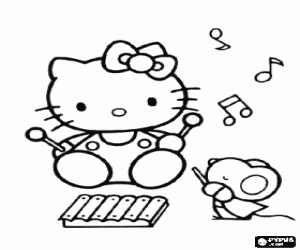 Colorear Hello Kitty tocando el xil�fono bajo la direcci�n de su mejor amigo, el ratoncito Joey