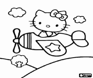 Colorear Hello Kitty volando en una peque�a avioneta