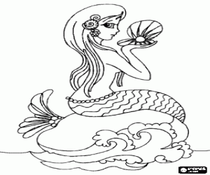 Colorear Hermosa sirena sentada sobre una roca