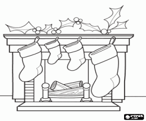 Colorear Hogar en Navidad con los calcetines colgados y con los adornos navide�os