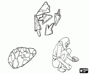 Colorear Hombre prehist�rico fabricando herramientas de piedra