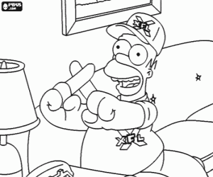 Colorear Homer Simpson en el sof� de casa cruzando los dedos para evitar la mala suerte