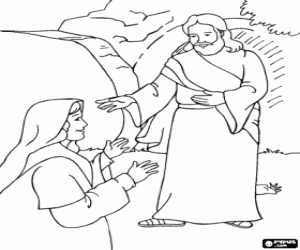 Colorear Jes�s resucitado con Mar�a Magdalena delante del sepulcro