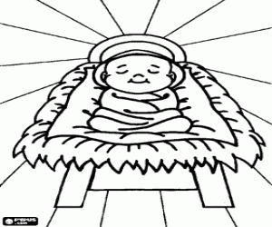 Colorear Jesusito, el Ni�o Jes�s, durmiendo en el pesebre 