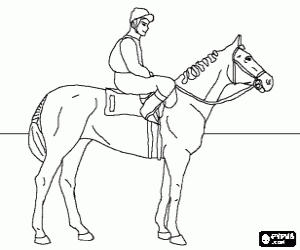 Colorear Jockey montado sobre su caballo antes de comenzar la carrera