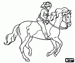 Colorear Joven jinete montando, ni�a a caballo
